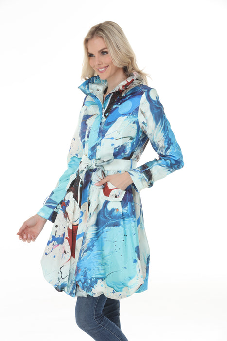 Samuel Dong Aqua Rusty Prints Bubble Coat Dress 11665