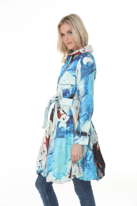 Samuel Dong Aqua Rusty Prints Bubble Coat Dress 11665