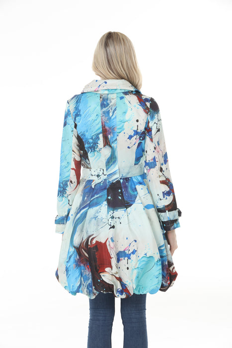 Samuel Dong Aqua Rusty Prints Bubble Coat Dress 11665