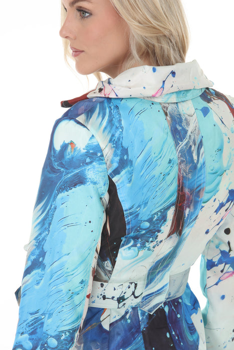 Samuel Dong Aqua Rusty Prints Bubble Coat Dress 11665
