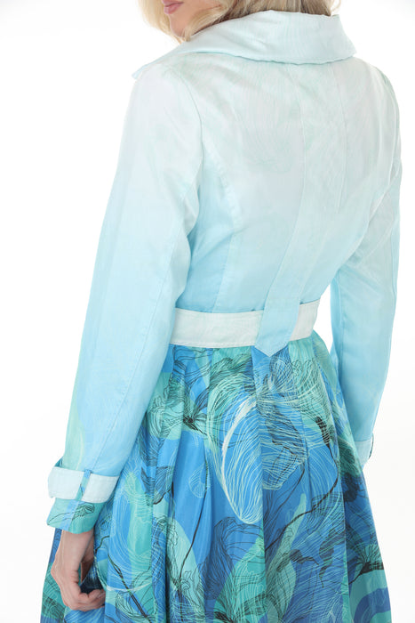 Samuel Dong Aqua Seaweed Prints Bubble Coat Dress 11665