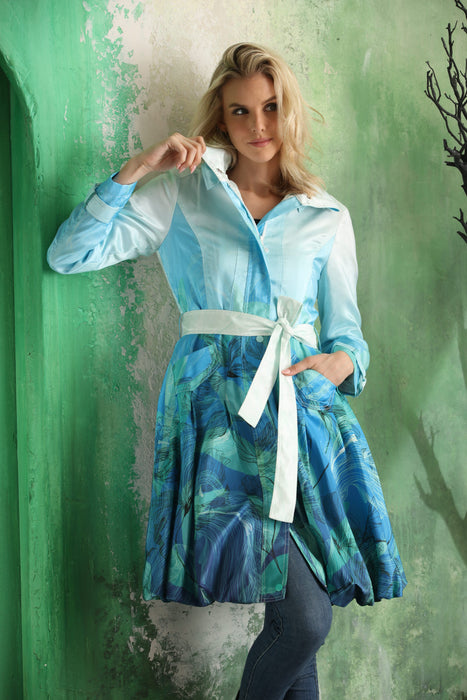 Samuel Dong Aqua Seaweed Prints Bubble Coat Dress 11665