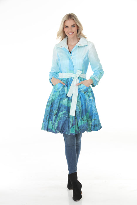 Samuel Dong Aqua Seaweed Prints Bubble Coat Dress 11665