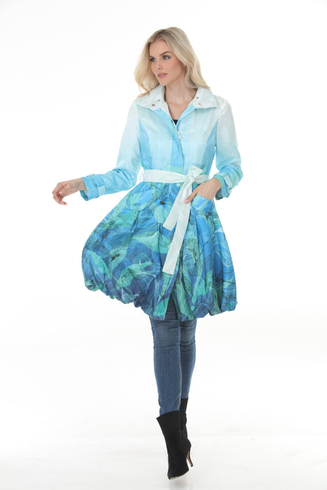 Samuel Dong Aqua Seaweed Prints Bubble Coat Dress 11665