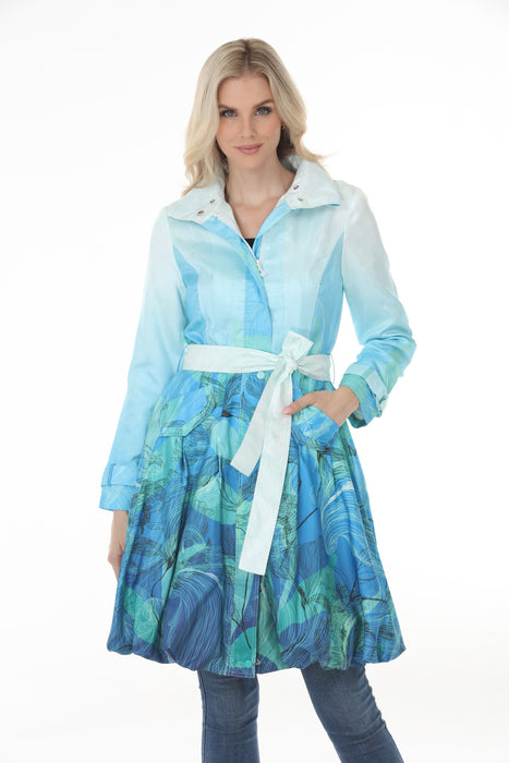 Samuel Dong Aqua Seaweed Prints Bubble Coat Dress 11665