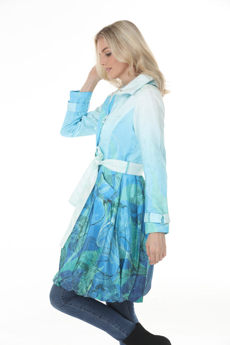 Samuel Dong Aqua Seaweed Prints Bubble Coat Dress 11665