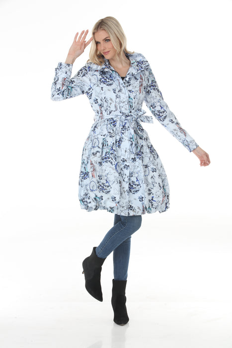 Samuel Dong Blue Loden Prints Bubble Coat Dress 11665