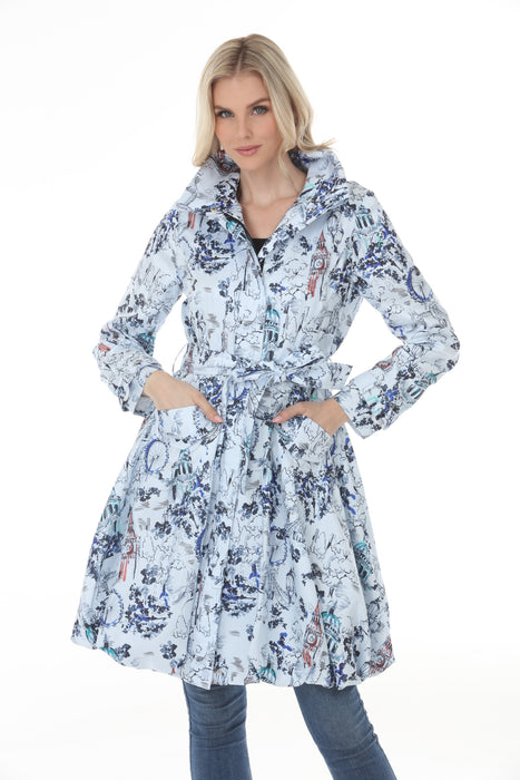 Samuel Dong Blue Loden Prints Bubble Coat Dress 11665