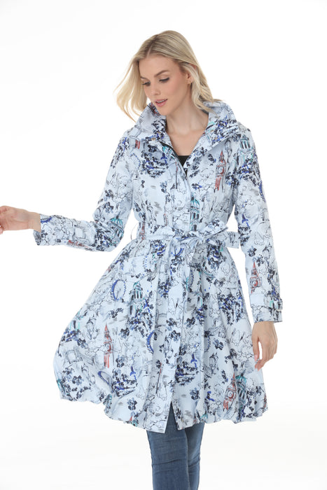 Samuel Dong Blue Loden Prints Bubble Coat Dress 11665