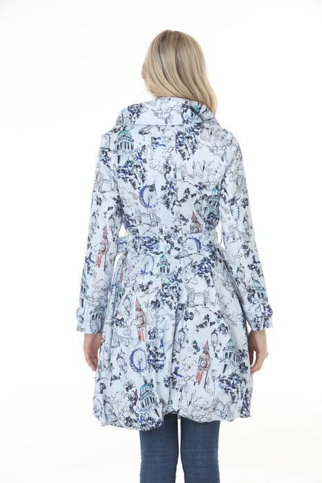 Samuel Dong Blue Loden Prints Bubble Coat Dress 11665