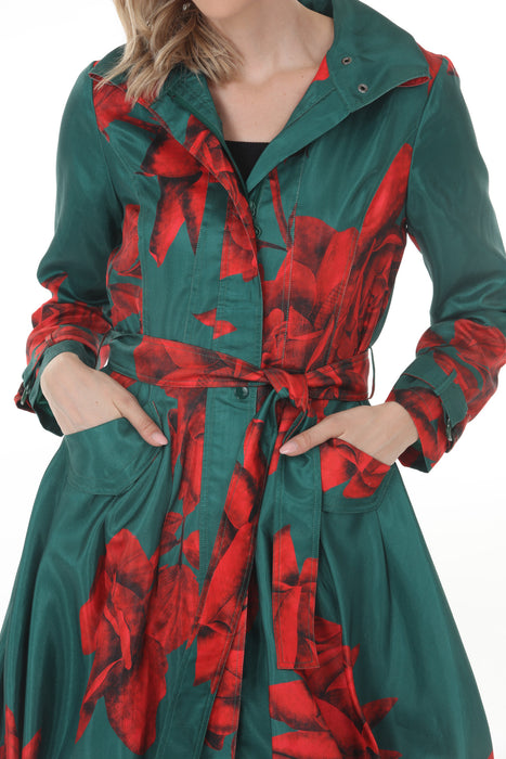 Samuel Dong Emerald Rose Prints Bubble Coat Dress 11665