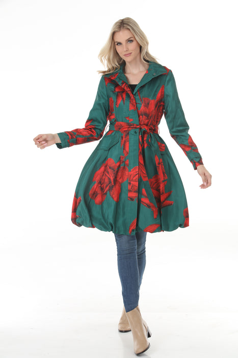 Samuel Dong Emerald Rose Prints Bubble Coat Dress 11665