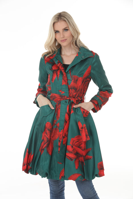Samuel Dong Emerald Rose Prints Bubble Coat Dress 11665
