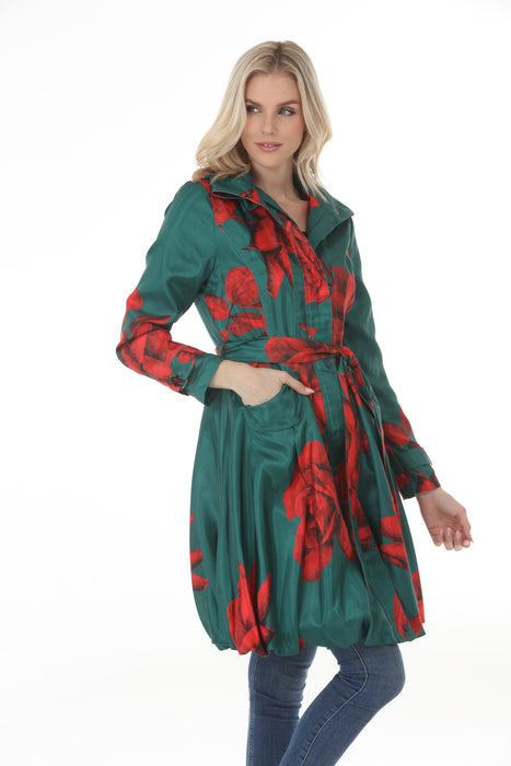 Samuel Dong Emerald Rose Prints Bubble Coat Dress 11665