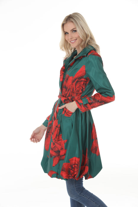 Samuel Dong Emerald Rose Prints Bubble Coat Dress 11665