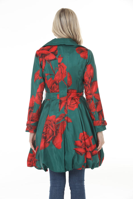 Samuel Dong Emerald Rose Prints Bubble Coat Dress 11665