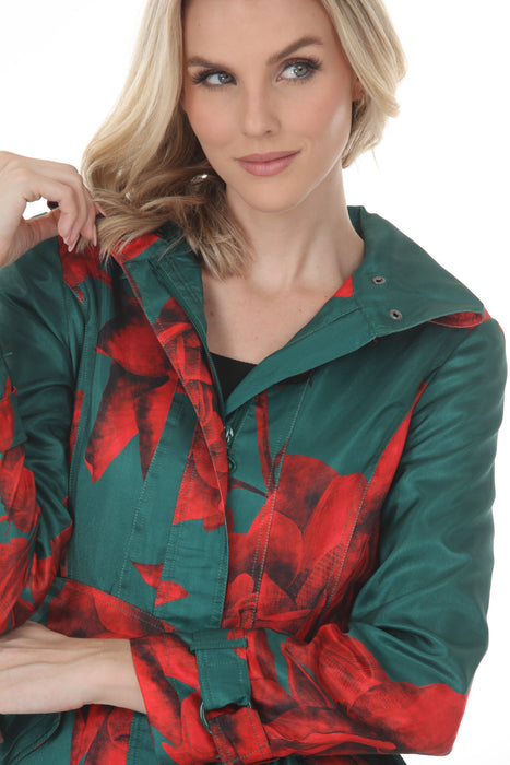 Samuel Dong Emerald Rose Prints Bubble Coat Dress 11665