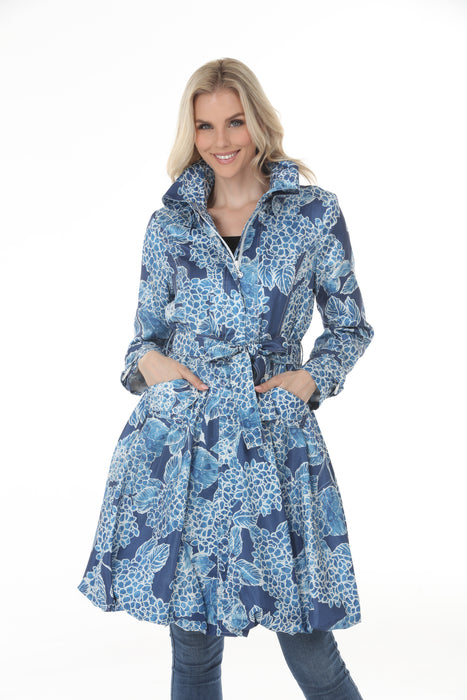Samuel Dong Indigo Flower Prints Bubble Coat Dress 11665
