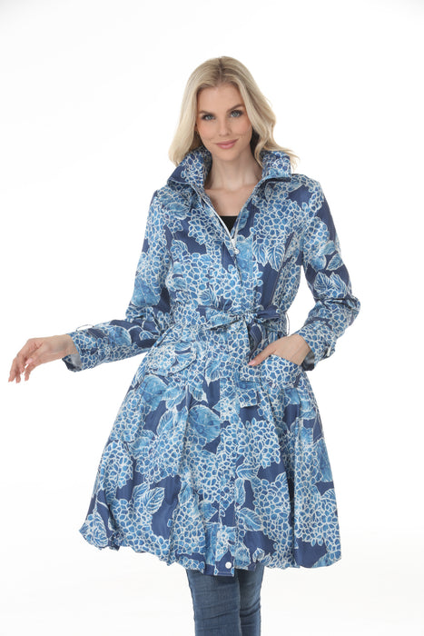 Samuel Dong Indigo Flower Prints Bubble Coat Dress 11665