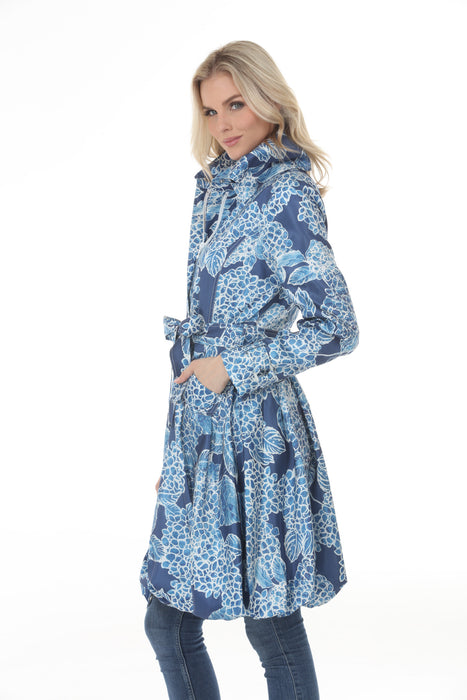 Samuel Dong Indigo Flower Prints Bubble Coat Dress 11665