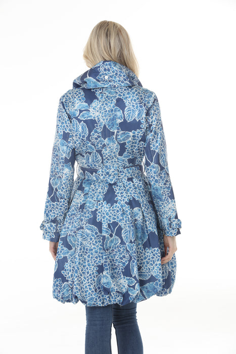 Samuel Dong Indigo Flower Prints Bubble Coat Dress 11665