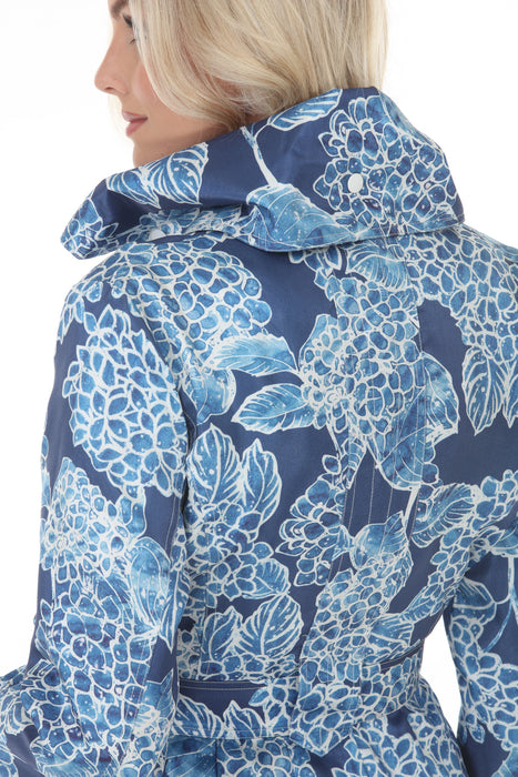 Samuel Dong Indigo Flower Prints Bubble Coat Dress 11665