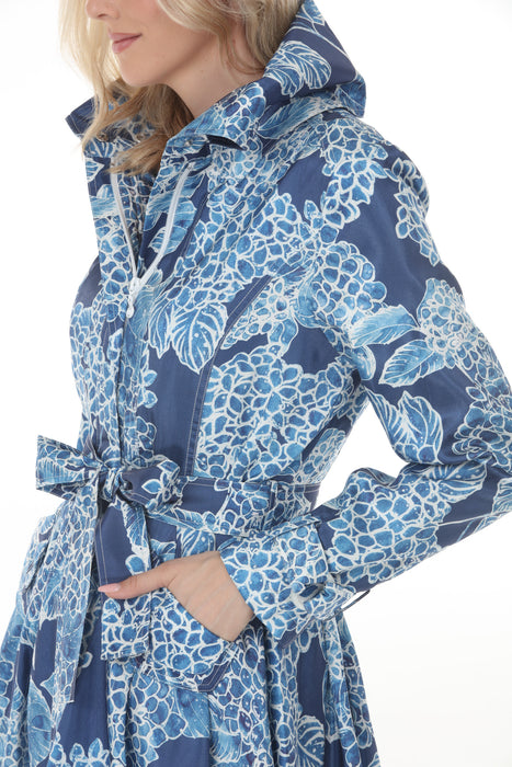 Samuel Dong Indigo Flower Prints Bubble Coat Dress 11665