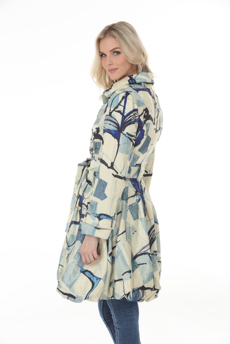 Samuel Dong Ivory Blue Prints Bubble Coat Dress 11665