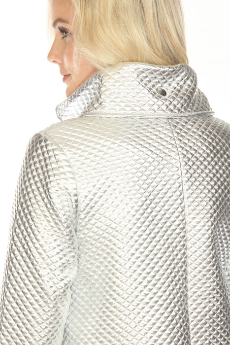 Samuel Dong Metallic Textured Zip-Up A-line Coat Jacket F23024