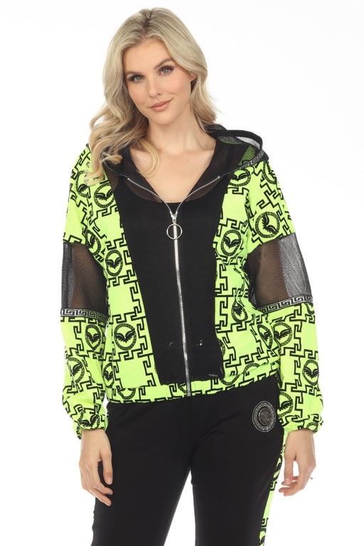 Tricotto Style 520 Neon Yellow/Black Mesh Printed Zip-Up Hooded Jacket