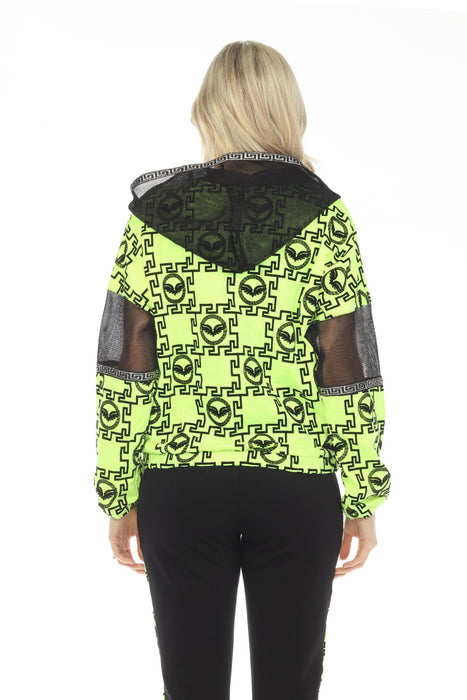 Tricotto Neon Yellow/Black Mesh Printed Zip-Up Hooded Jacket 520