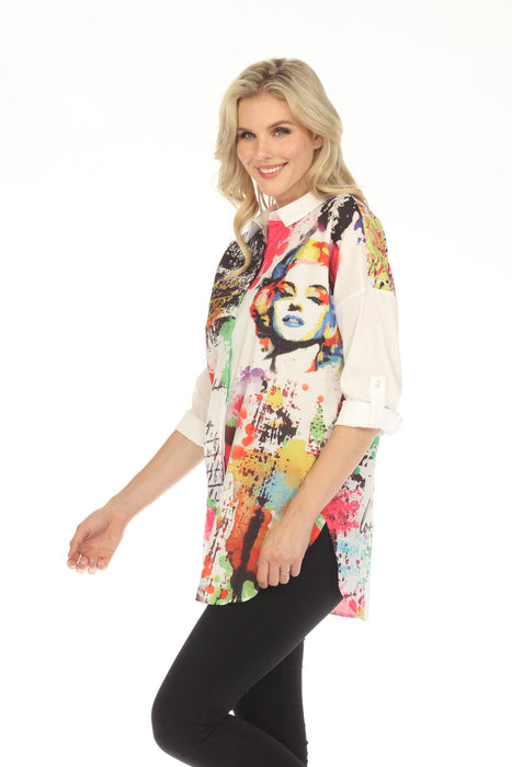 Tricotto White/Multi Embellished Printed 3/4 Sleeve Tunic Top Blouse 493