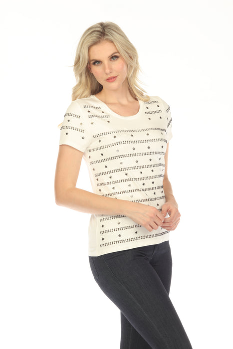 Tricotto White Studded Stars Stripes Short Sleeve Knit T-Shirt Top 458