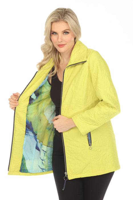 UBU Clothing Co. Apple Green Quilted Zip-Up Long Sleeve Coat 3222