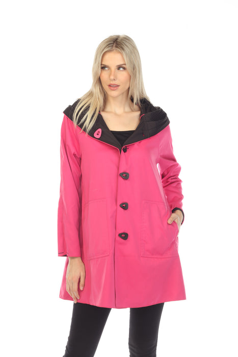 UBU Clothing Co. Style S1428S Black/Hot Pink Piped 39" Water Resistant Reversible Parisian Coat Boho Chic