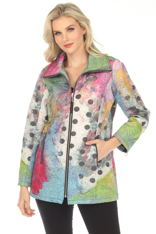 UBU Clothing Co. Style 3222P Pieces Print Quilted Zip Front Long Sleeve Coat