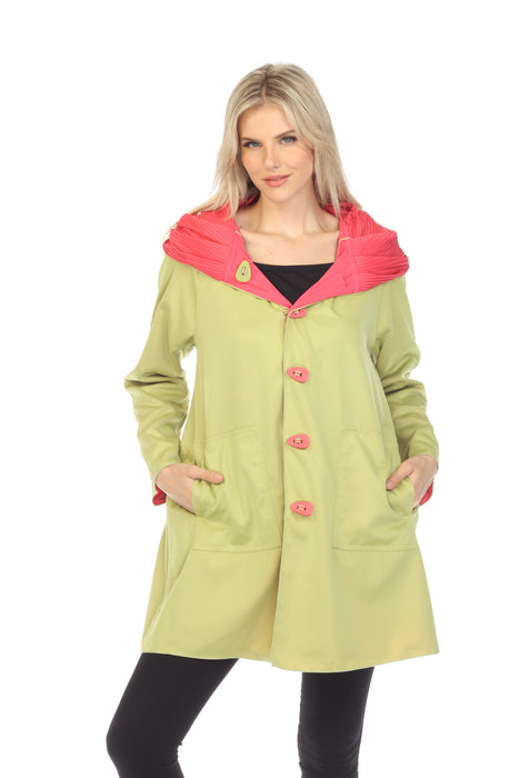 UBU Clothing Co. Style S1428S Punch Pink/Spring Green Piped 39" Water Resistant Reversible Parisian Coat Boho Chic