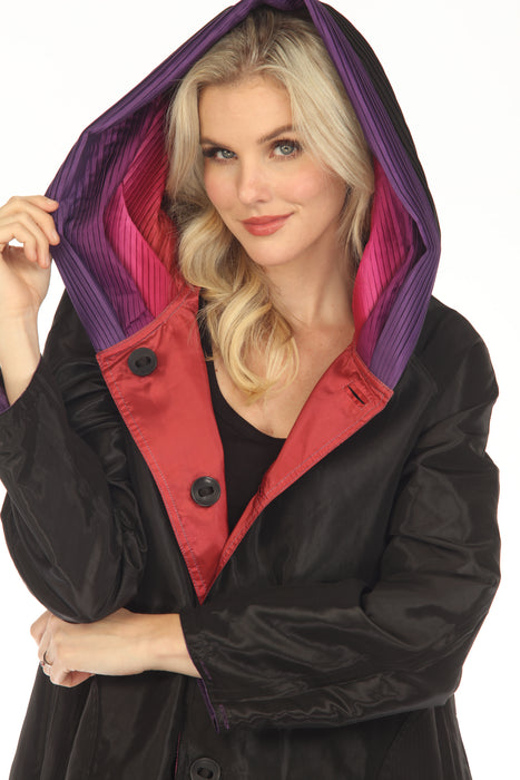 UBU Clothing Co. Purple Ombre/Black Button-Down Parisian Hooded Reversible Coat 3214OS