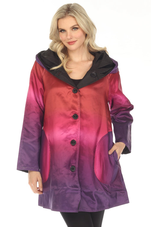 UBU Clothing Co. Style 3214OS Purple Ombre/Black Button-Down Parisian Hooded Reversible Coat