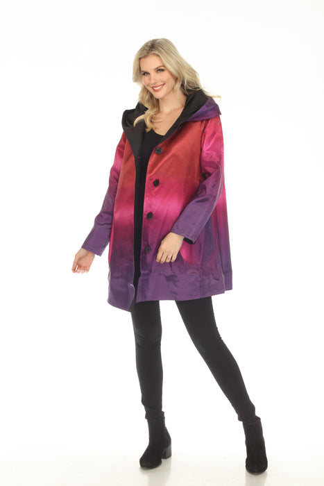 UBU Clothing Co. Purple Ombre/Black Button-Down Parisian Hooded Reversible Coat 3214OS