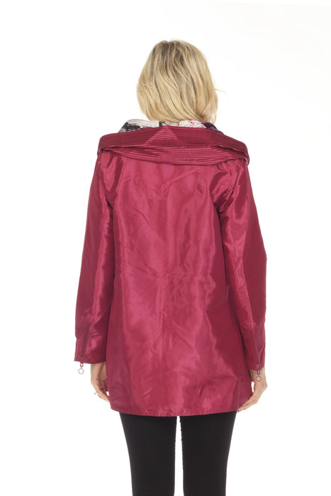 UBU Clothing Co. Raspberry/Black Orchid Print Hooded Reversible Zip Front Coat 3220SP
