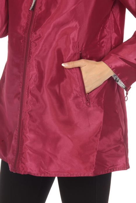 UBU Clothing Co. Raspberry/Black Orchid Print Hooded Reversible Zip Front Coat 3220SP