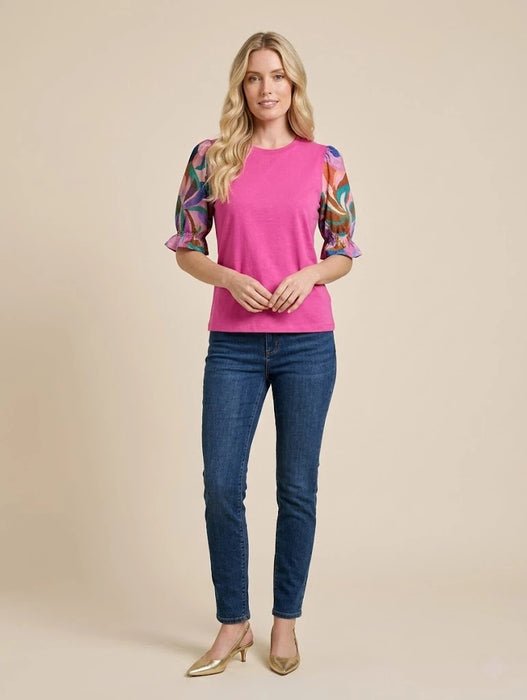 Johnny Was Mixed Media Smocked Sleeve Tee W11225-4