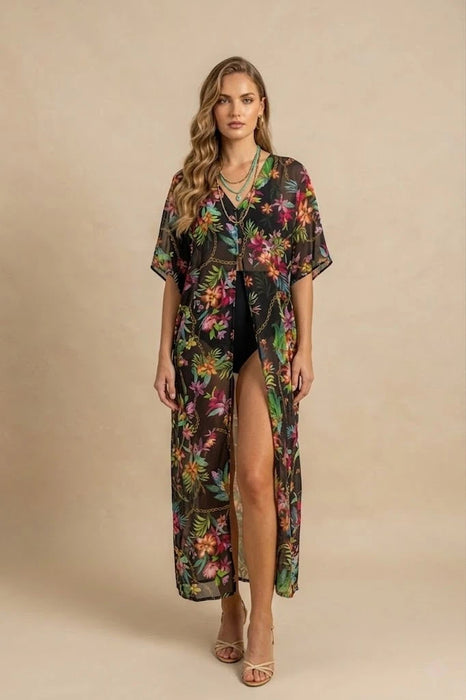 Johnny Was Miller Black V-Neck Kaftan Coverup CSW2125-U