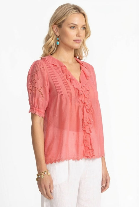 Johnny Was Salmon Rose Anette Ruffle Blouse C17325-5