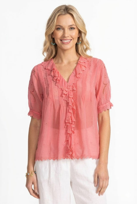 Johnny Was Salmon Rose Anette Ruffle Blouse C17325-5