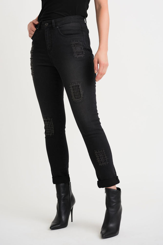 Joseph Ribkoff Style 204959 Charcoal/Dark Grey Studded Cropped Jeans