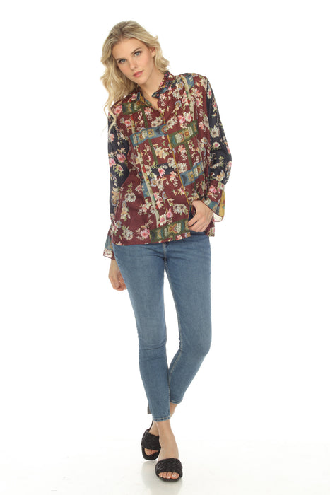 Johnny Was Laurie Milan Silk Floral Pintuck Blouse Boho Chic C15522A8 NEW VIP