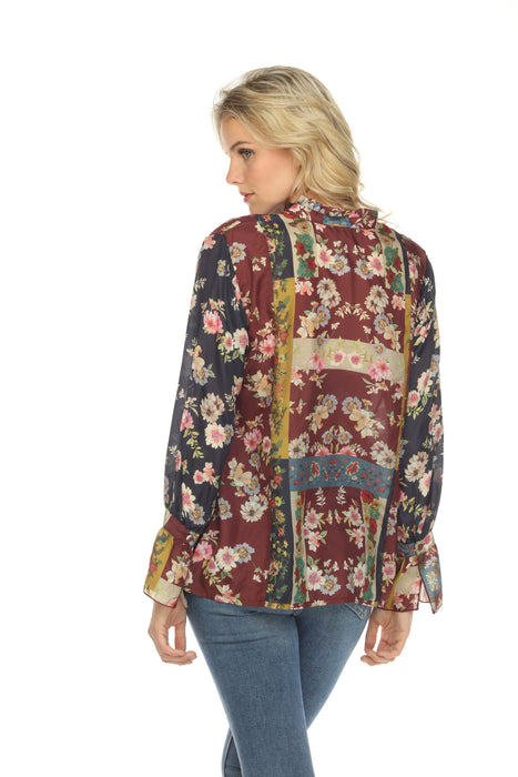Johnny Was Laurie Milan Silk Floral Pintuck Blouse Boho Chic C15522A8 NEW VIP