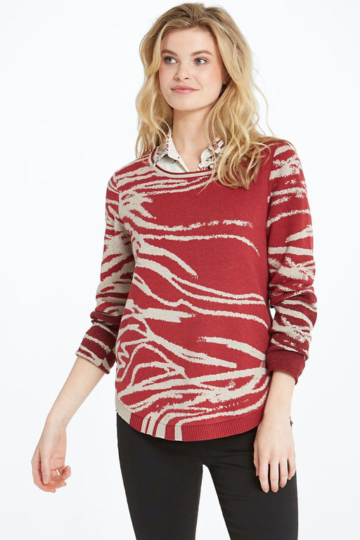 NIC+ZOE Style F201148 Red/Multi In My Nature Long Sleeve Sweater Top